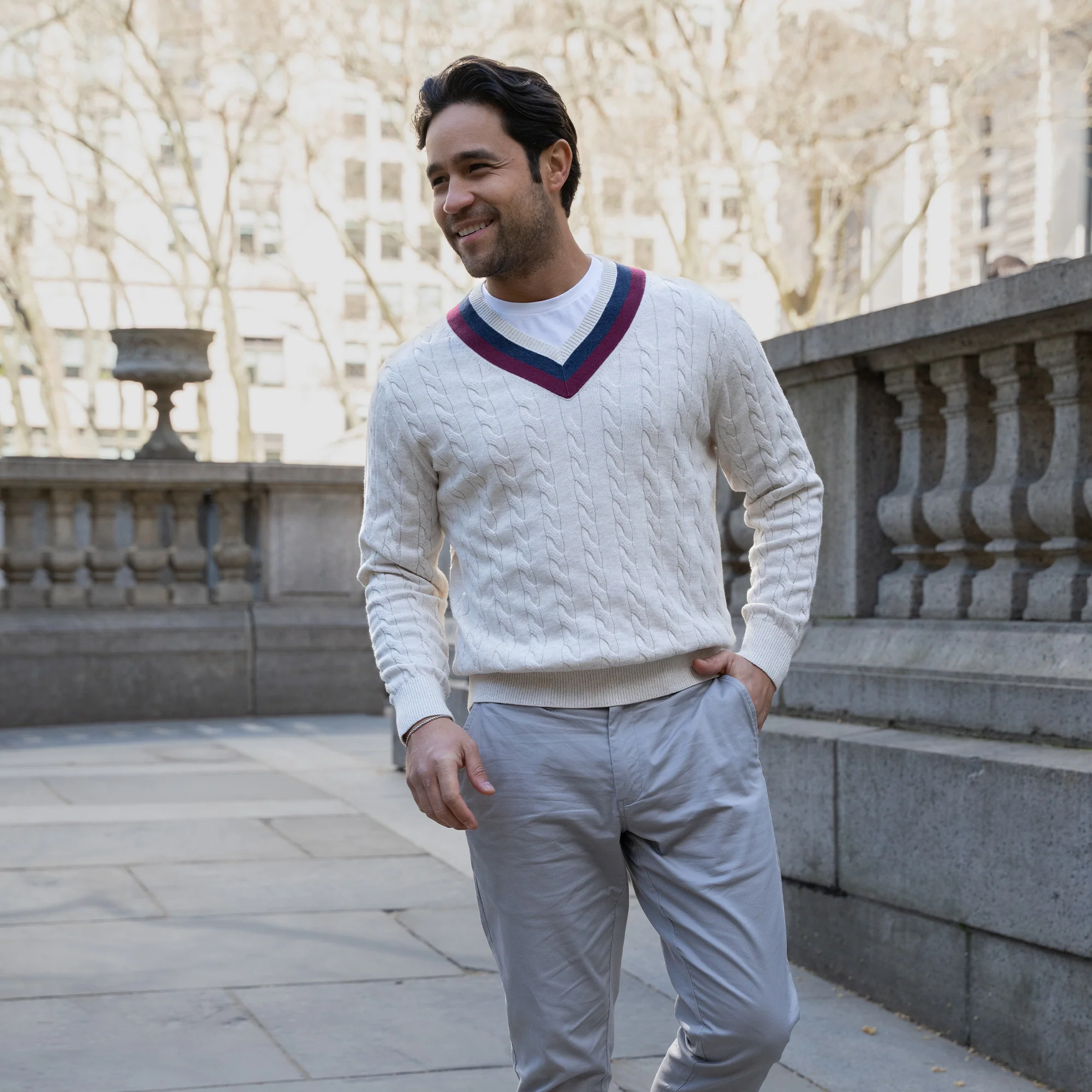 Cotton Cable Knit Sweater - Cream - Image 4