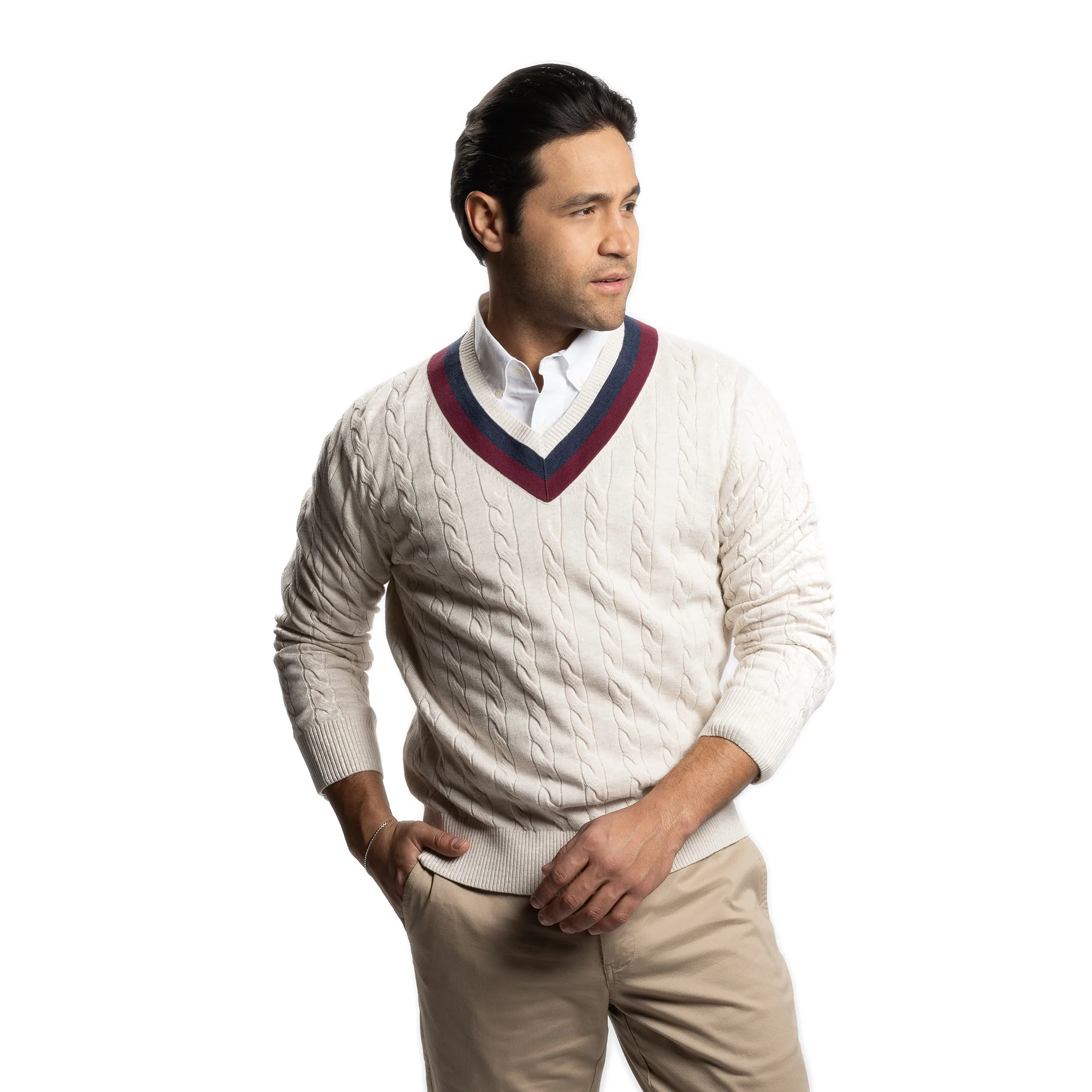 Cotton Cable Knit Sweater - Cream - Image 7