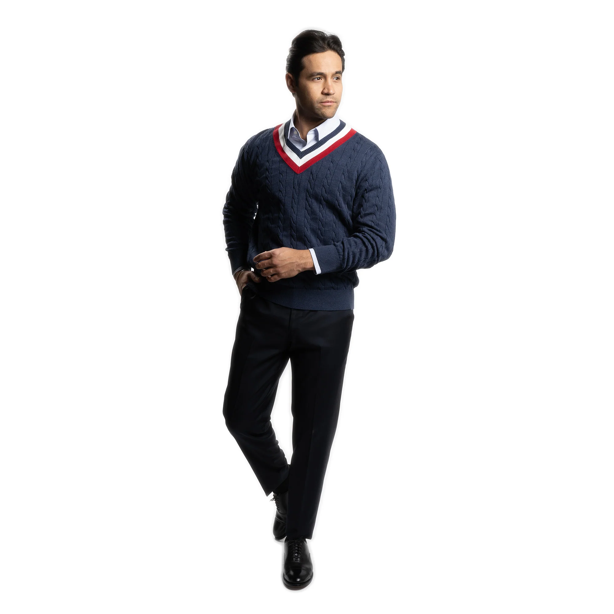 Cotton Cable Knit Sweater - Navy - Image 2