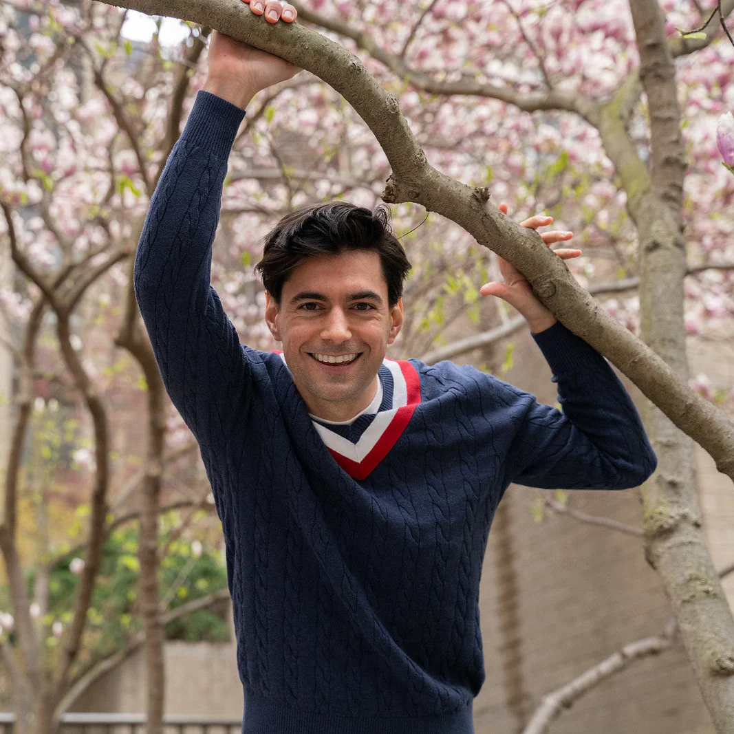 Cotton Cable Knit Sweater - Navy - Image 3