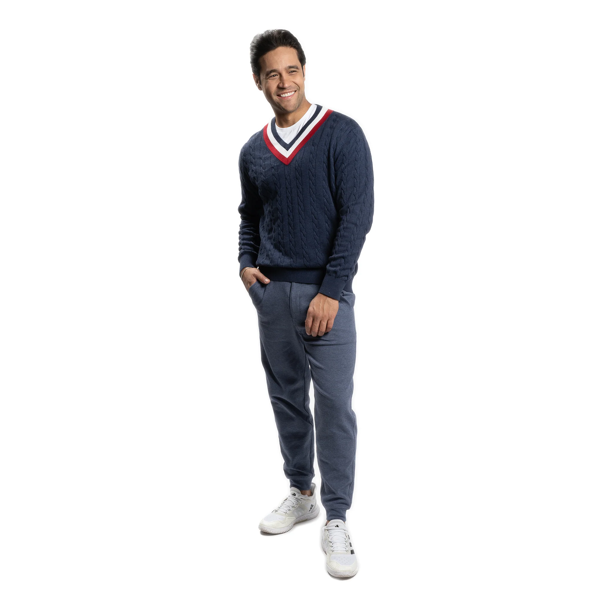 Cotton Cable Knit Sweater - Navy - Image 5