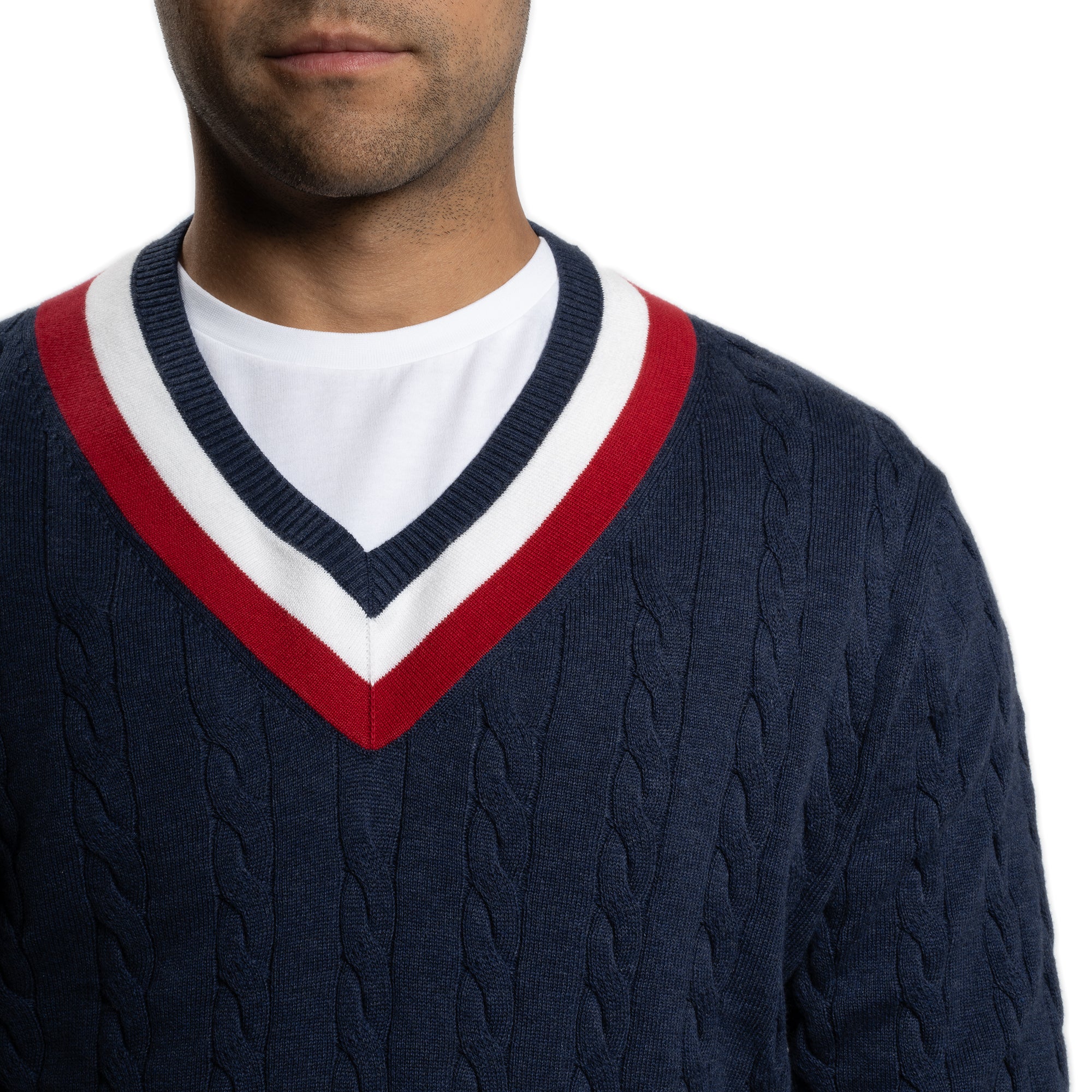 Cotton Cable Knit Sweater - Navy - Image 6