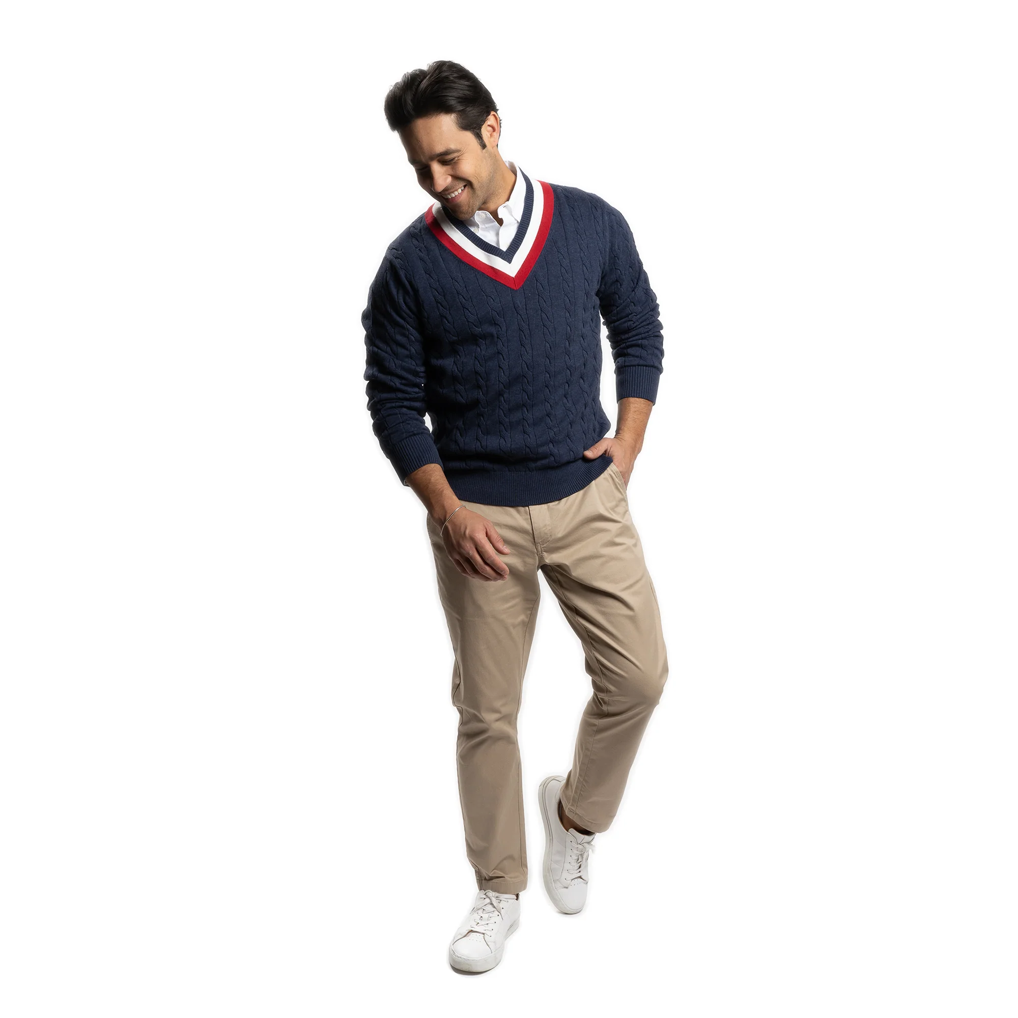 Cotton Cable Knit Sweater - Navy - Image 7