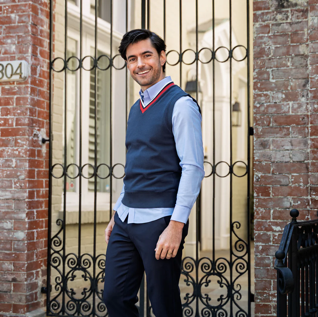 Cotton Sweater Vest - Navy - Image 2