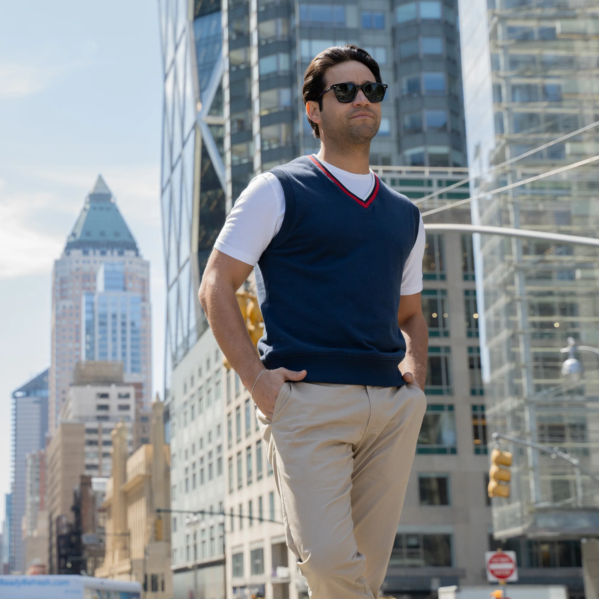 Cotton Sweater Vest - Navy - Image 3
