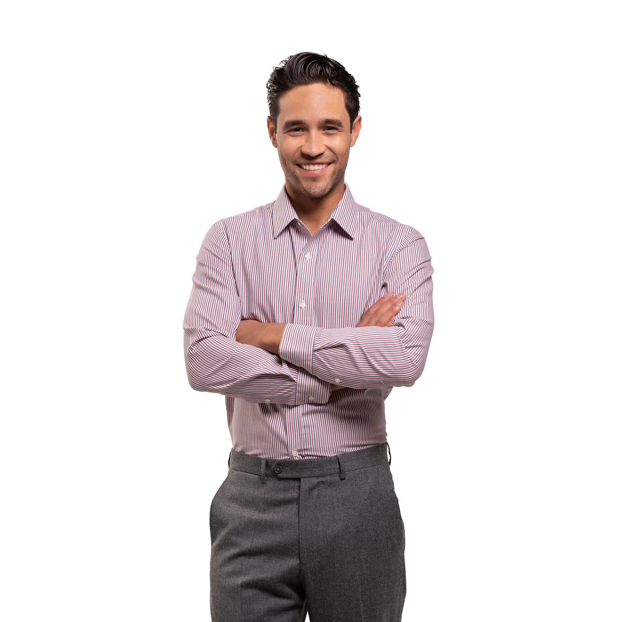 Easy Care Dress Shirt Standard Fit - Red Blue Stripe - Image 4