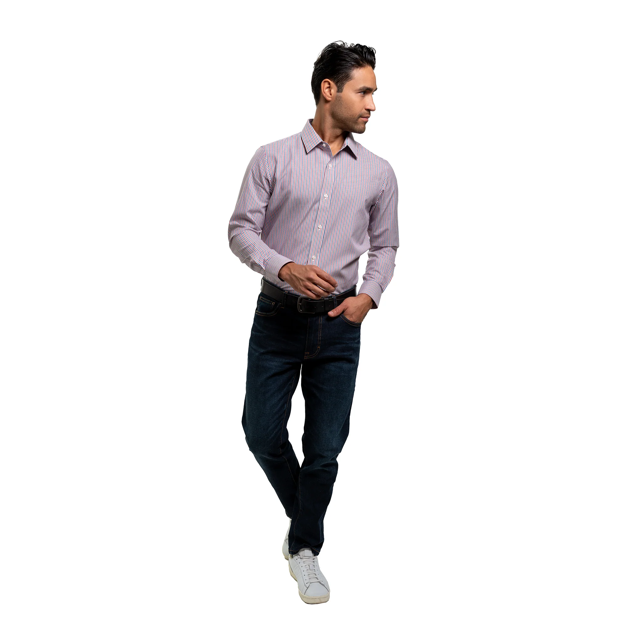 Easy Care Dress Shirt Standard Fit - Red Blue Stripe - Image 6