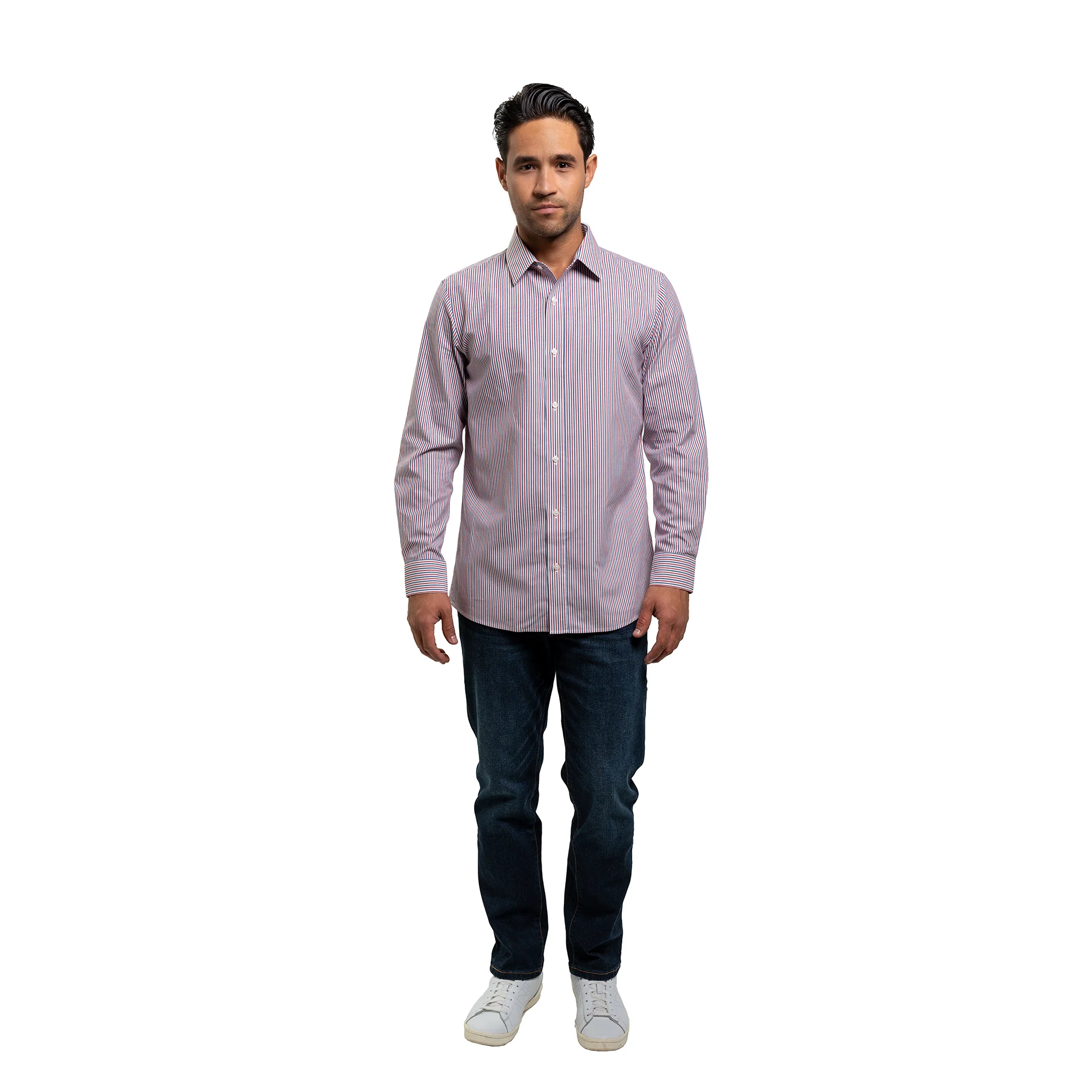 Easy Care Dress Shirt Standard Fit - Red Blue Stripe - Image 7