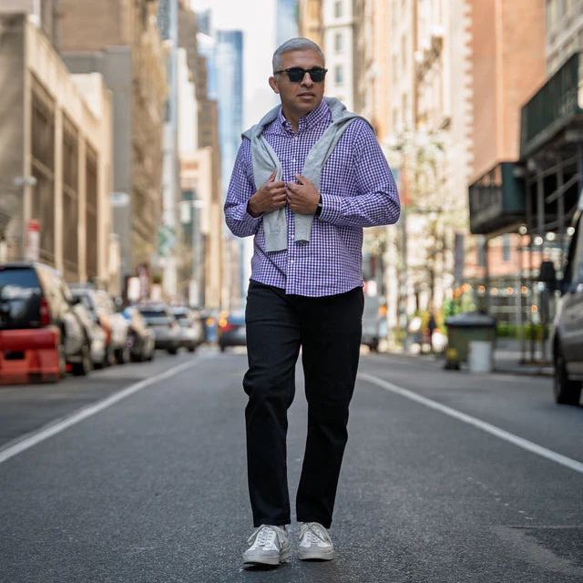 Everyday Stretch Oxford Standard Fit -  Purple Gingham - Image 3