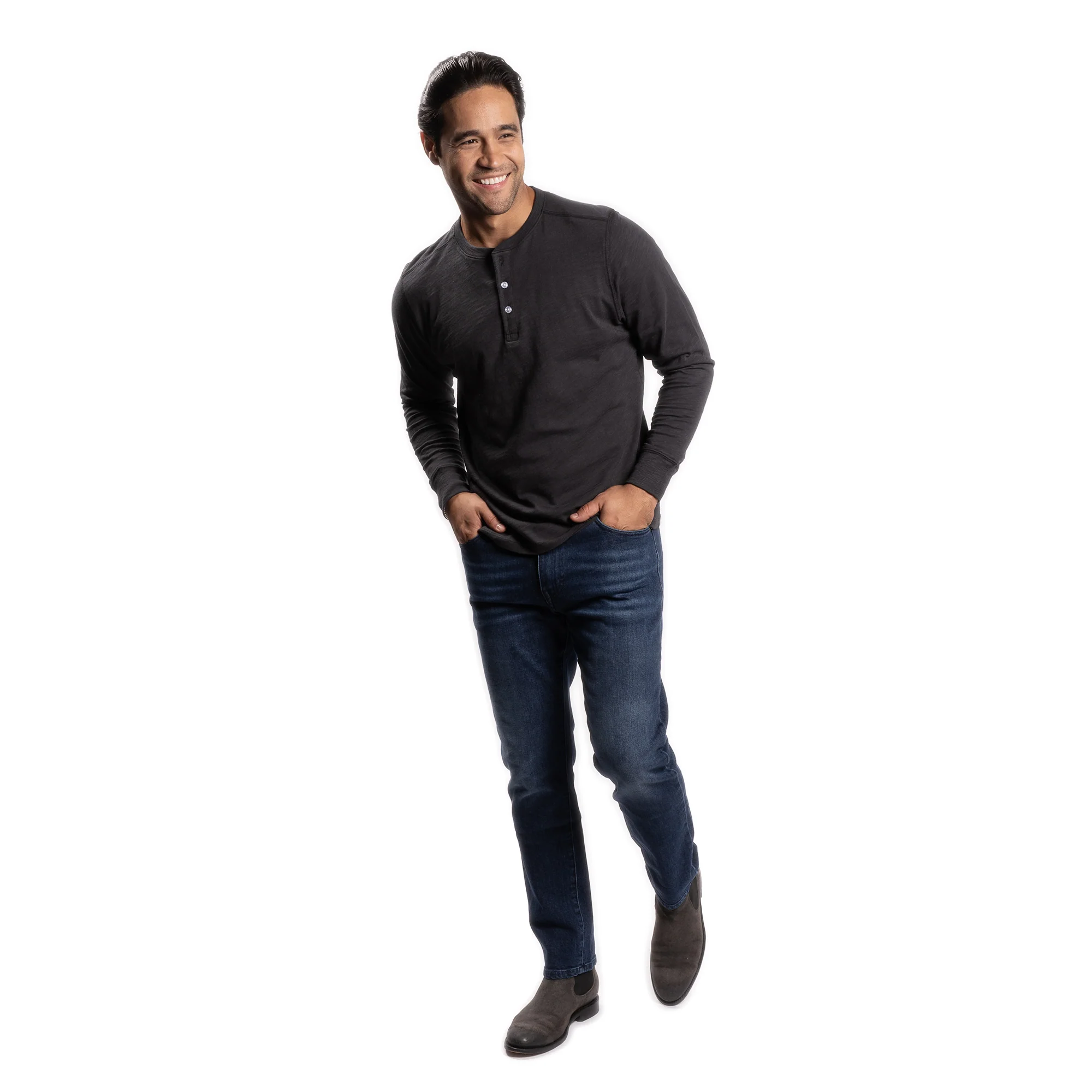 Henley Shirt Long Sleeve - Black - Image 3