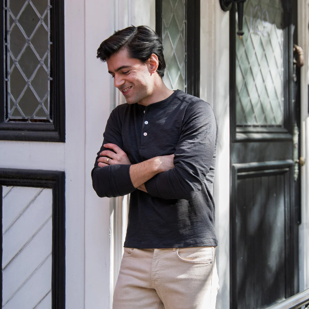 Henley Shirt Long Sleeve - Black - Image 4