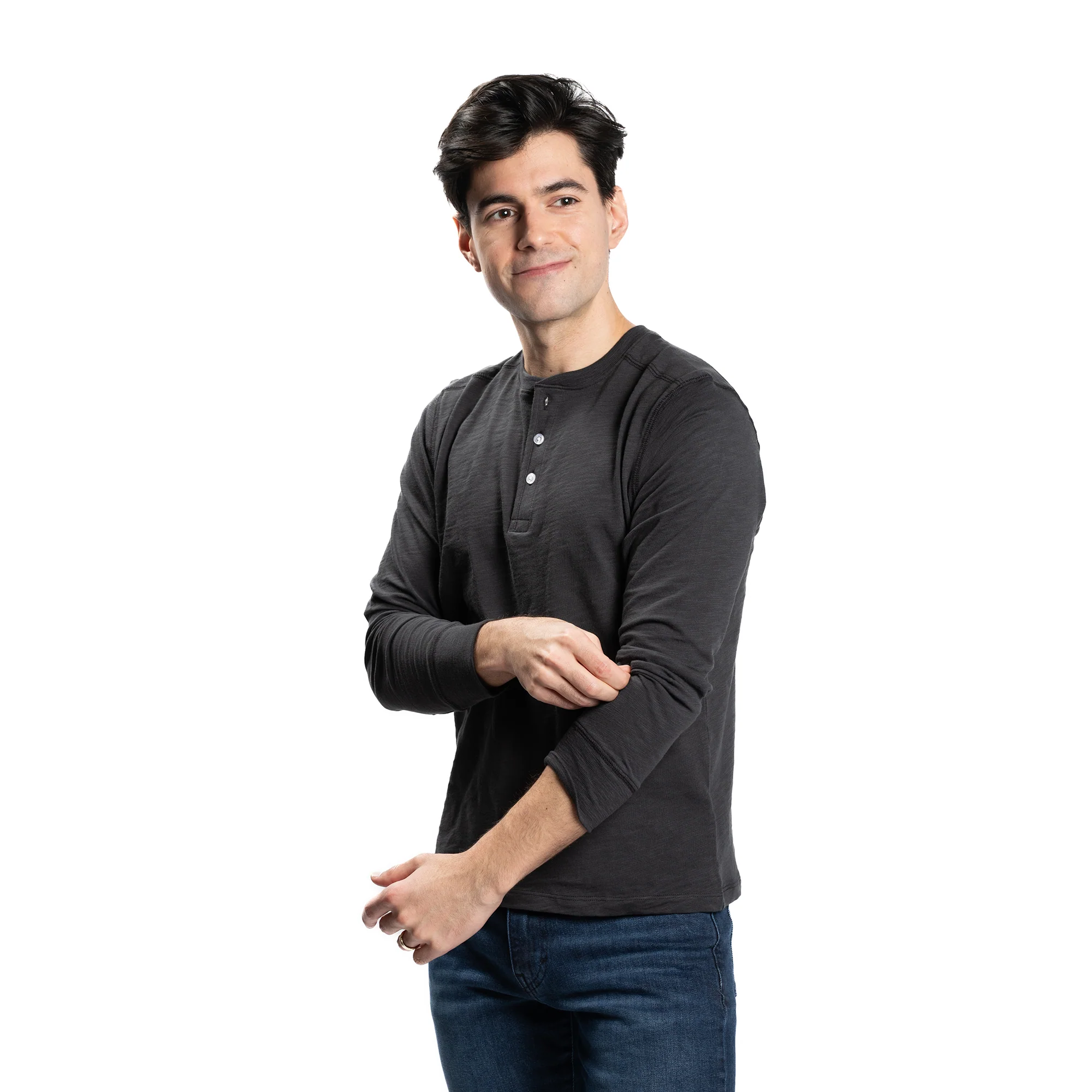 Henley Shirt Long Sleeve - Black - Image 6