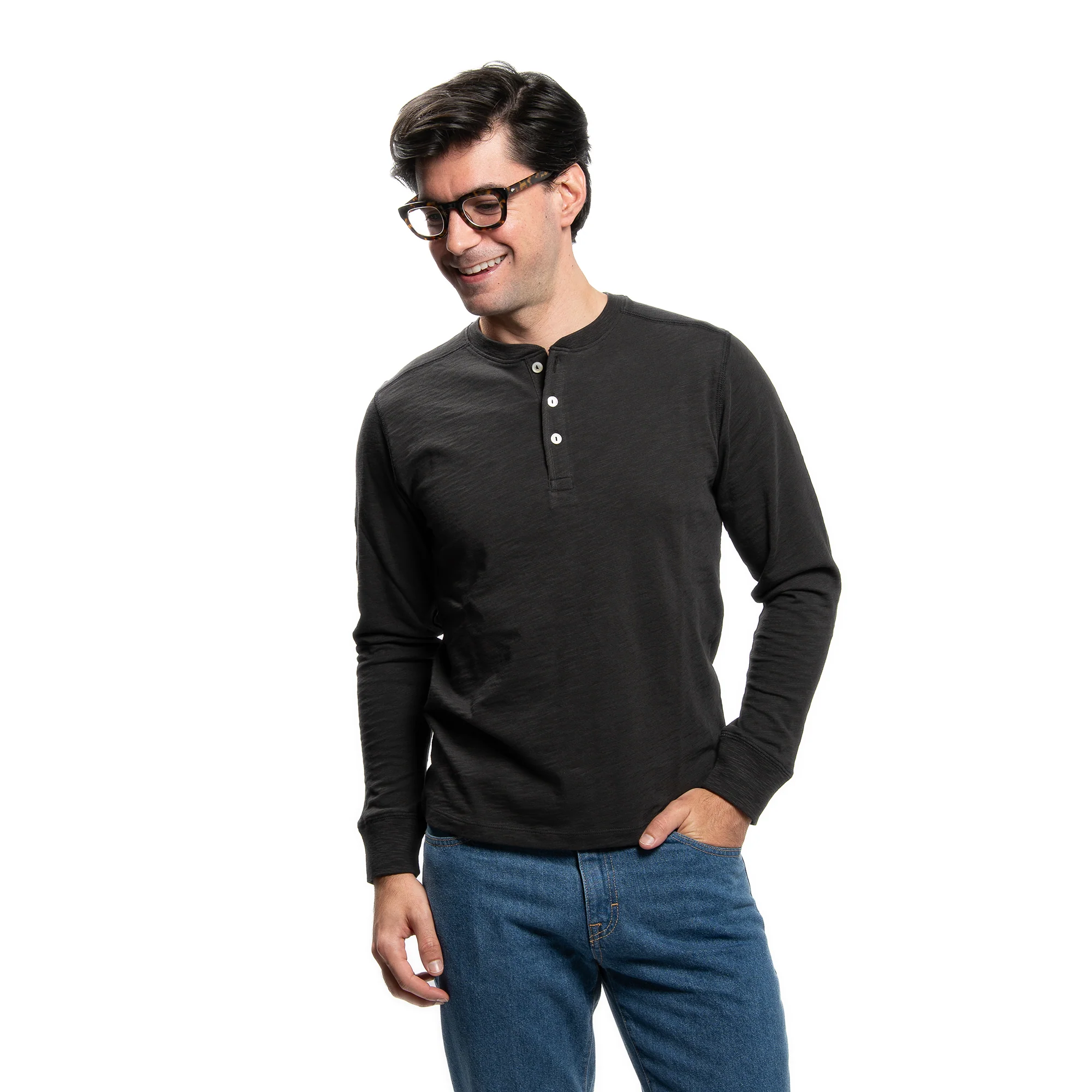 Henley Shirt Long Sleeve - Black - Image 9