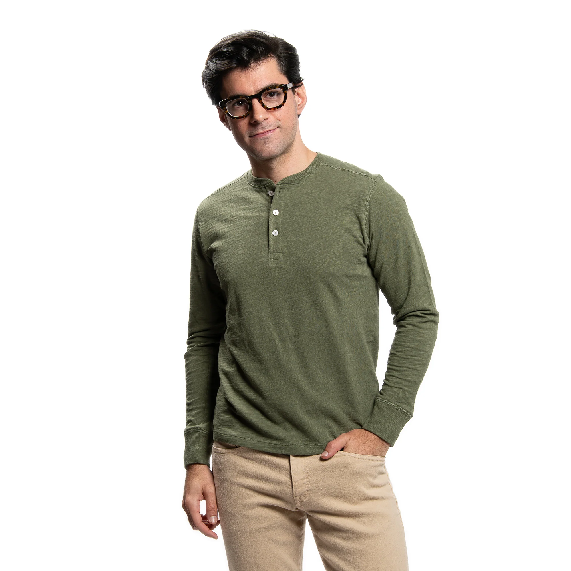 Henley Shirt Long Sleeve - Olive - Image 10