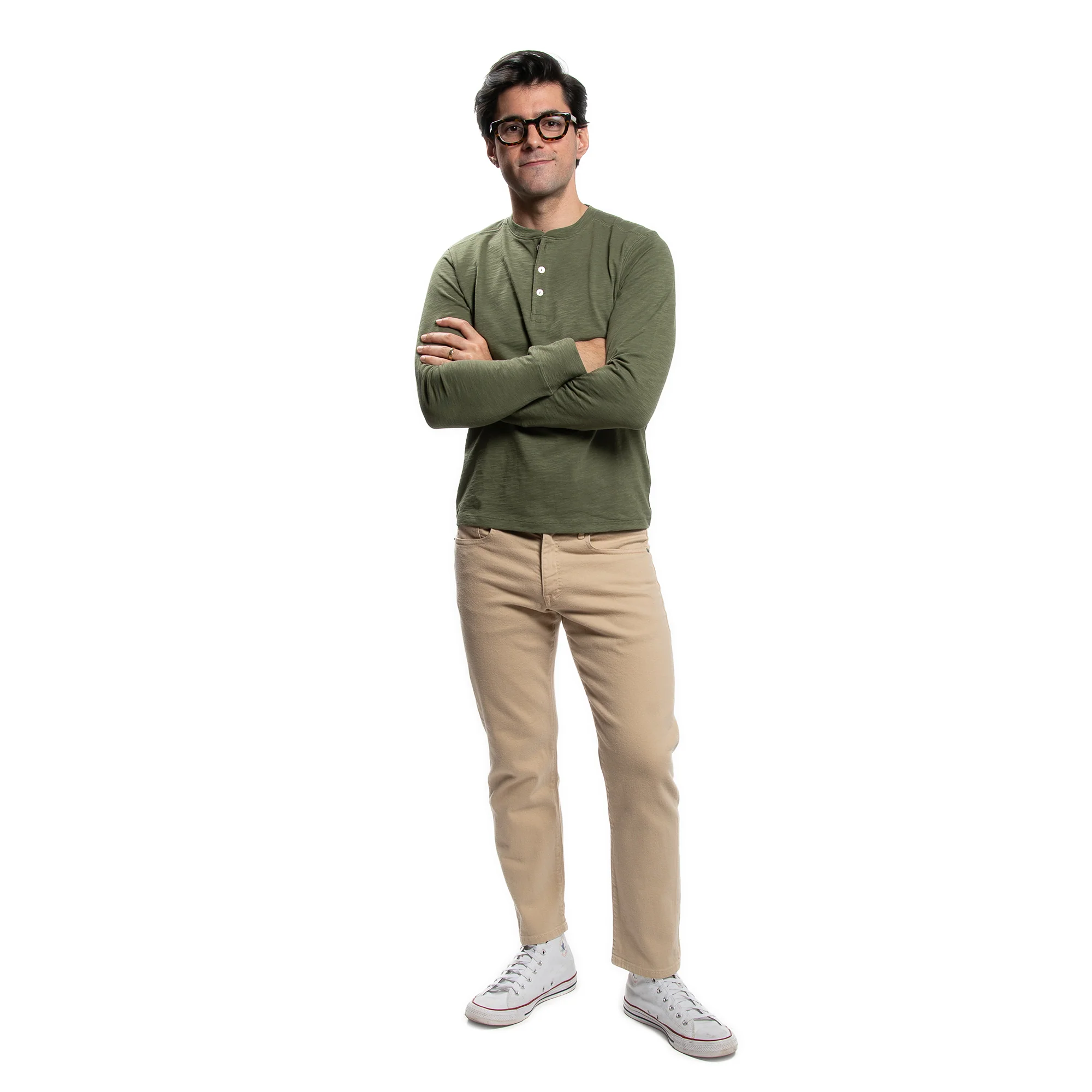 Henley Shirt Long Sleeve - Olive - Image 3