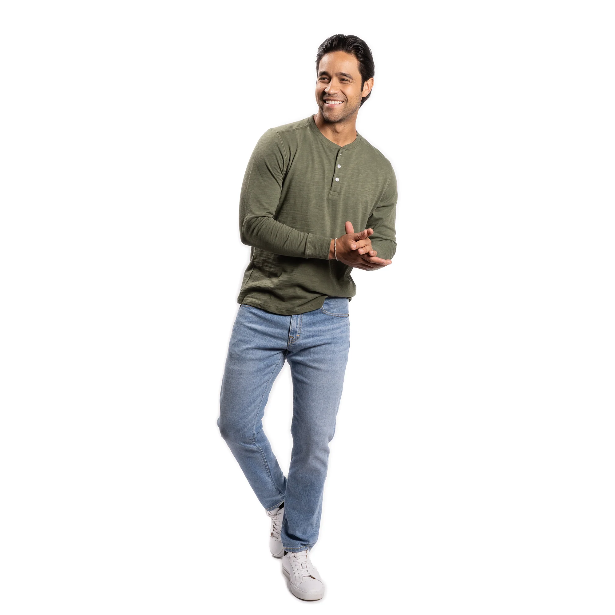 Henley Shirt Long Sleeve - Olive - Image 4