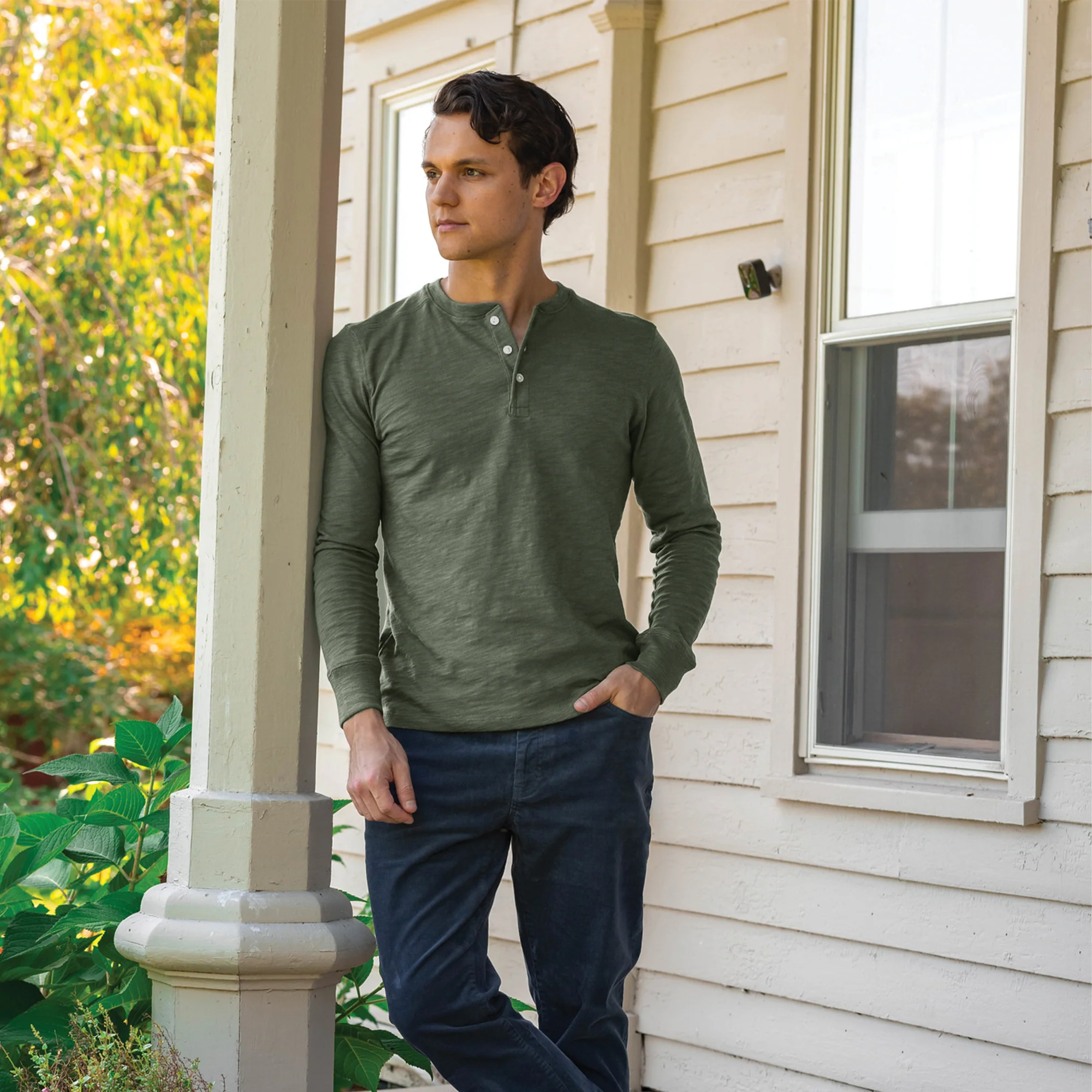 Henley Shirt Long Sleeve - Olive - Image 6
