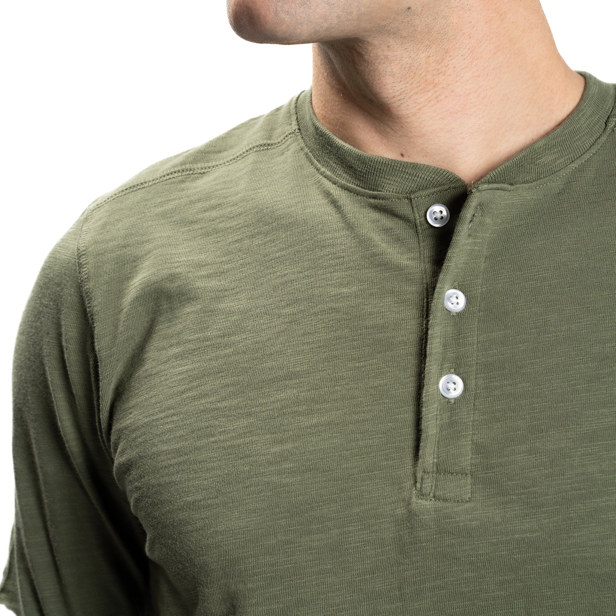 Henley Shirt Long Sleeve - Olive - Image 7