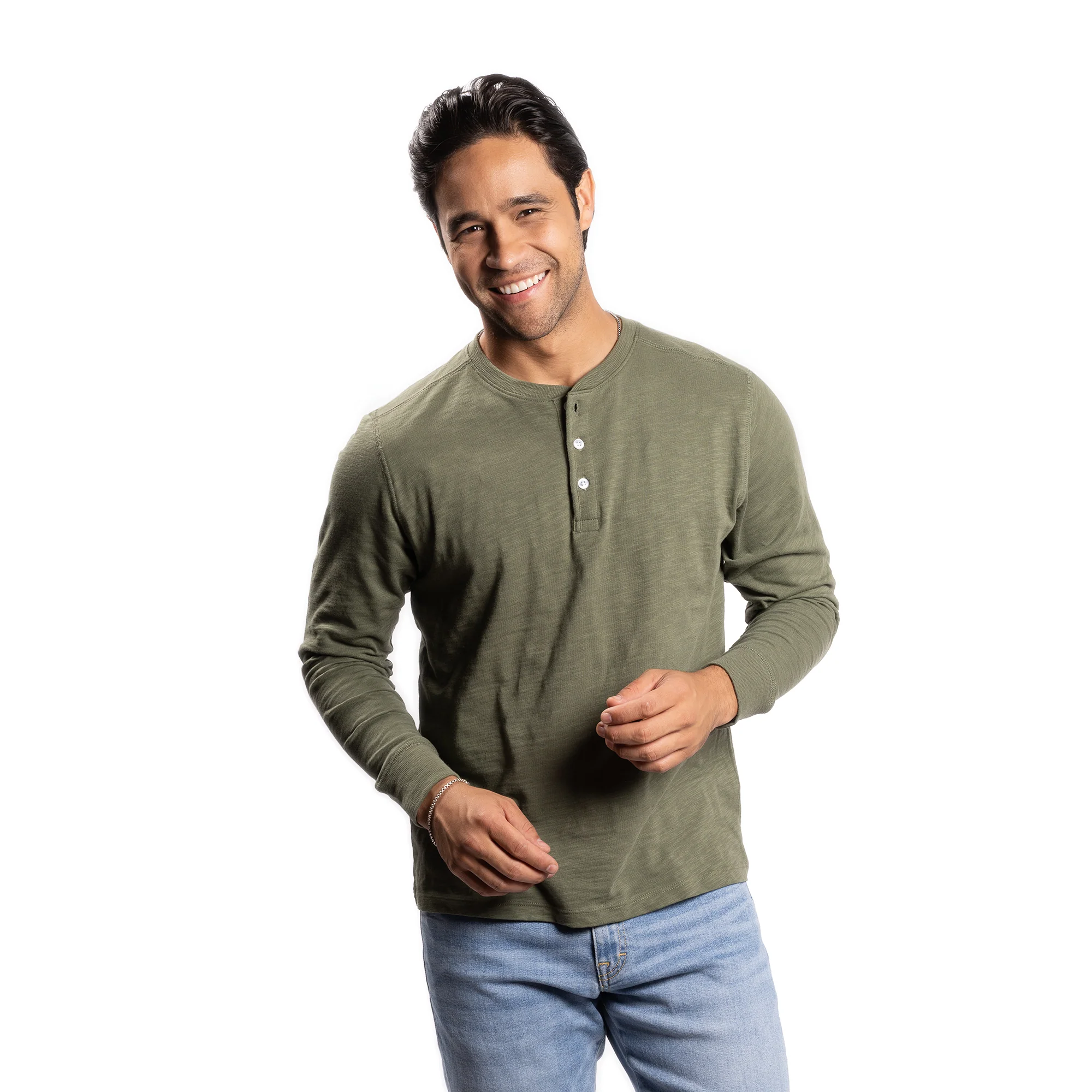 Henley Shirt Long Sleeve - Olive - Image 9