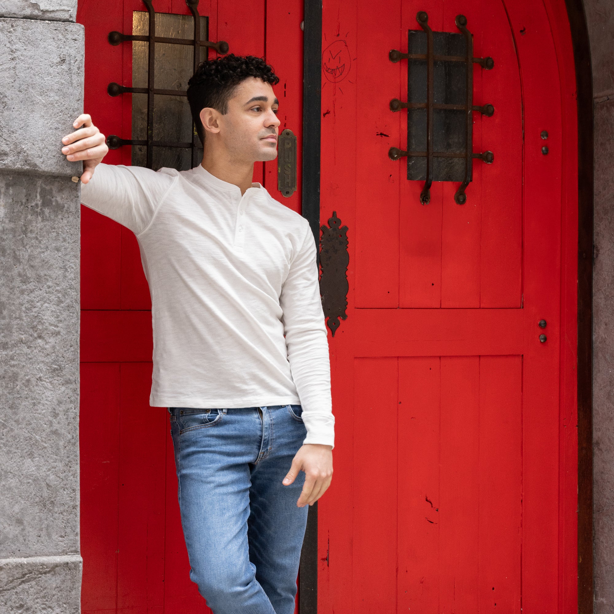 Henley Shirt Long Sleeve - White - Image 3