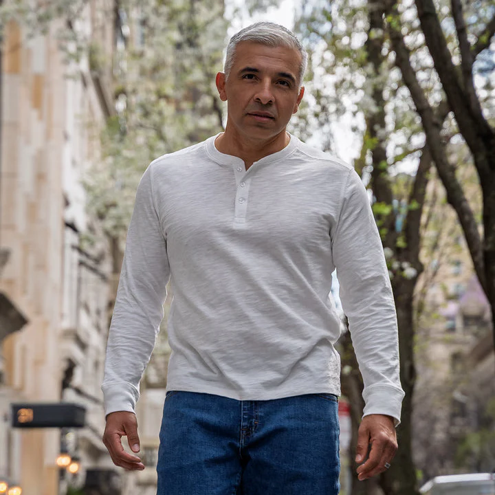 Henley Shirt Long Sleeve - White - Image 4