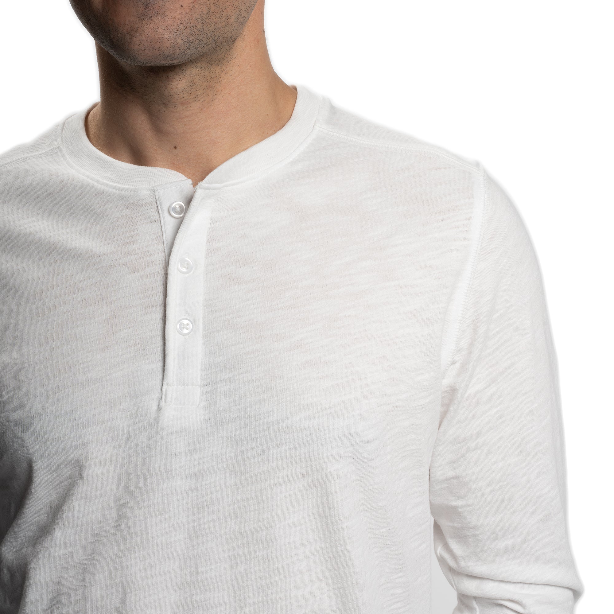 Henley Shirt Long Sleeve - White - Image 5
