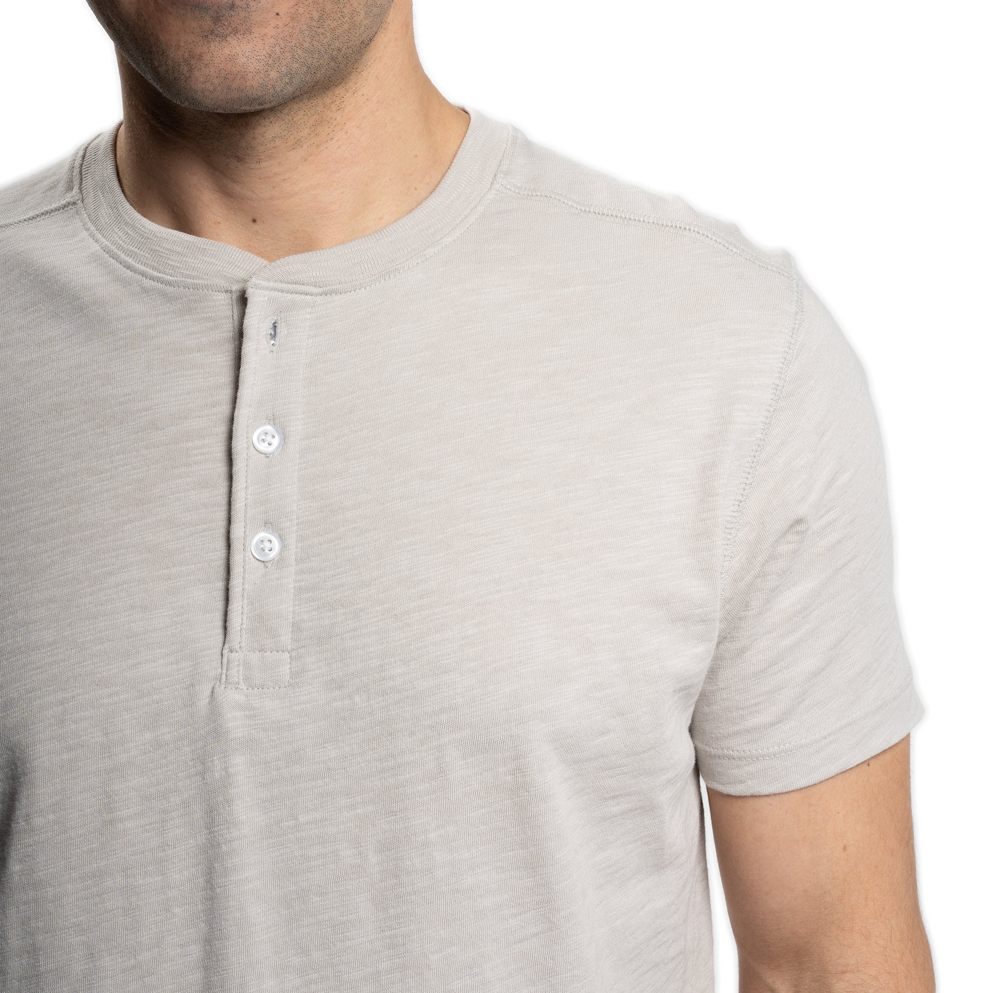 Henley Shirt Short Sleeve - Light Grey - Image 3