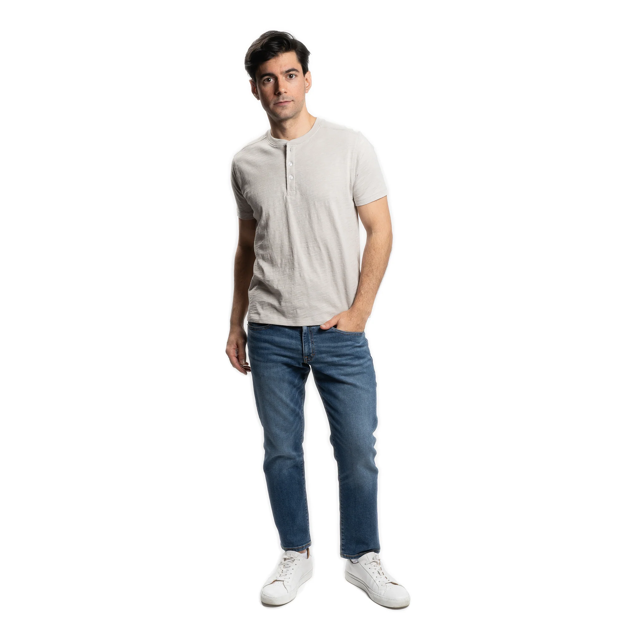Henley Shirt Short Sleeve - Light Grey - Image 4