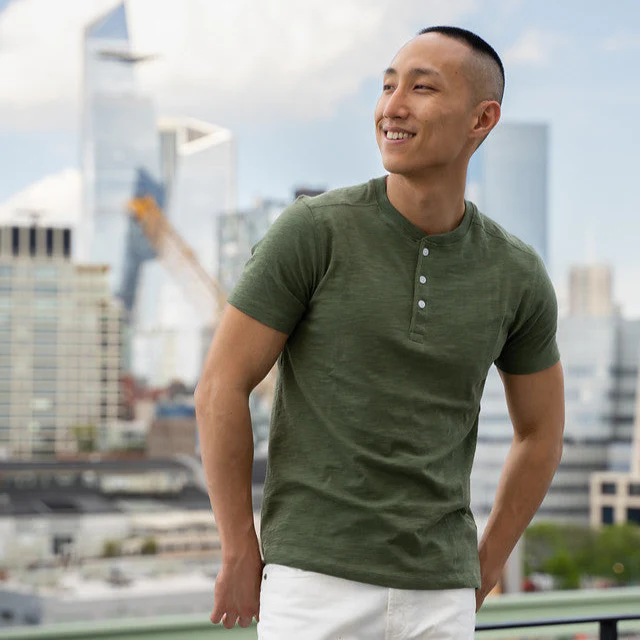 Henley Shirt Short Sleeve - Olive - Image 3