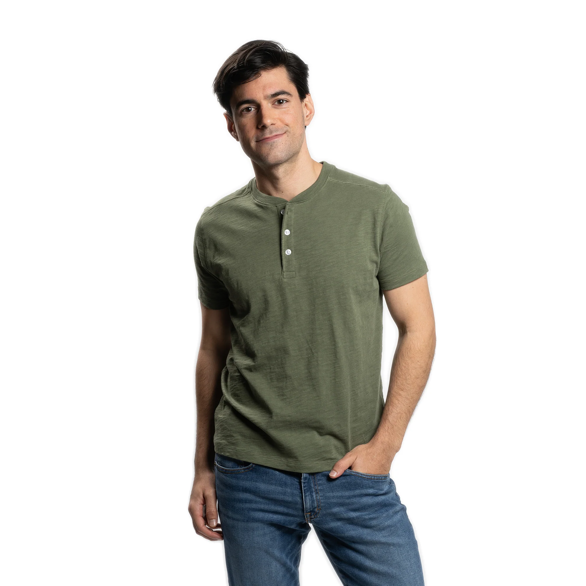 Henley Shirt Short Sleeve - Olive - Image 4