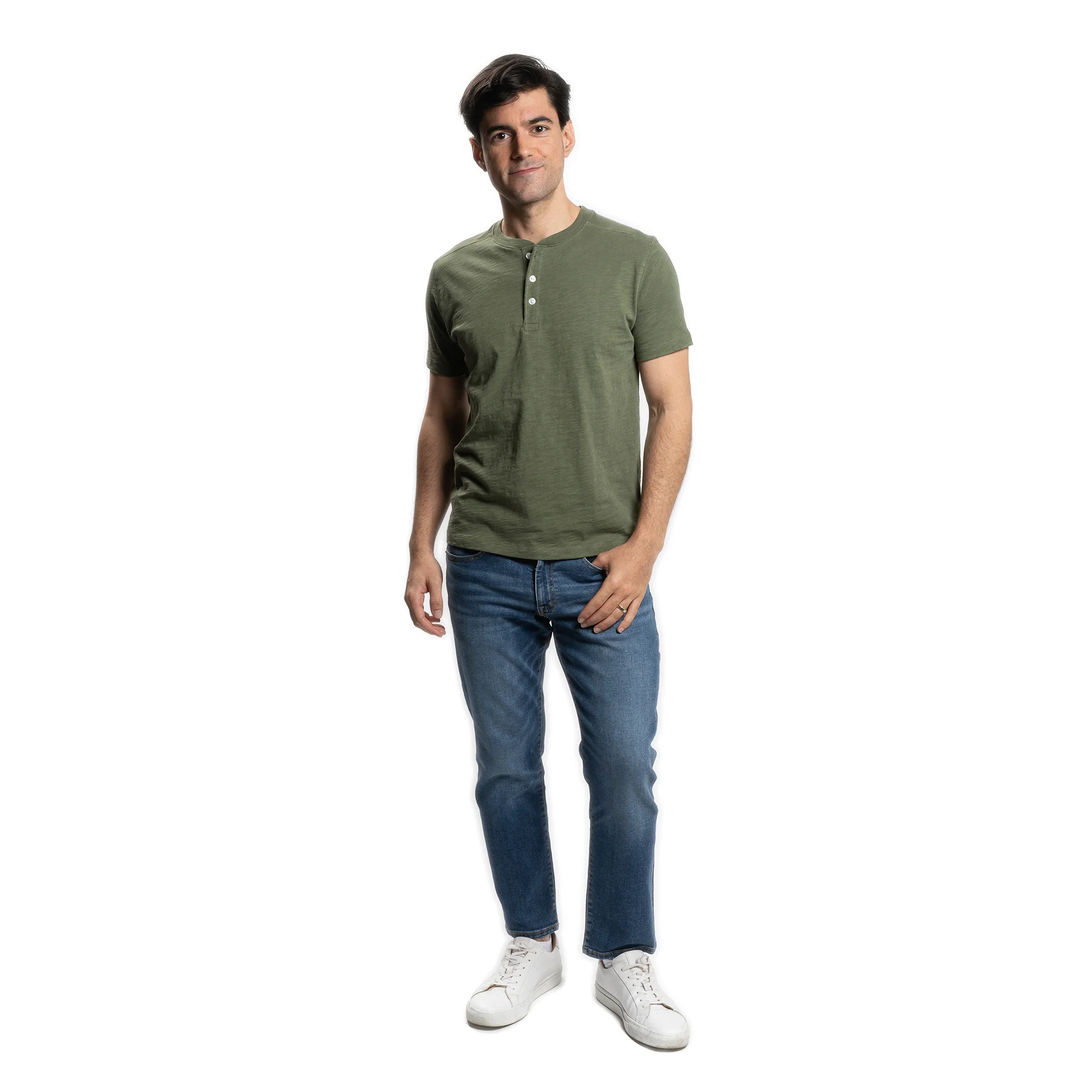 Henley Shirt Short Sleeve - Olive - Image 5