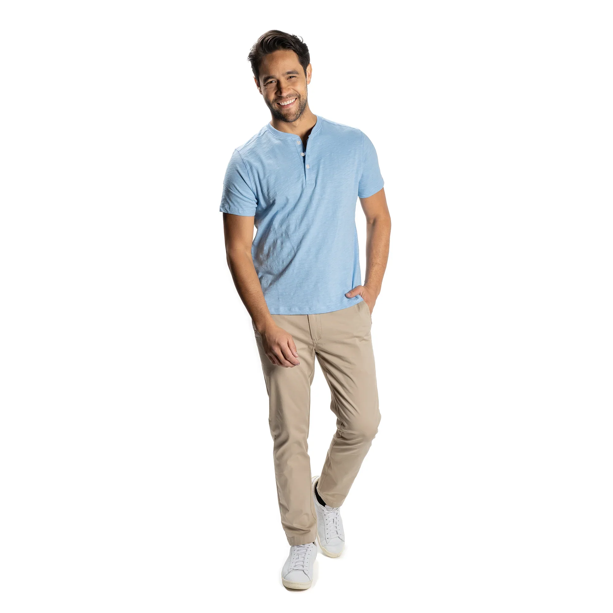 Henley Shirt Short Sleeve - Powder Blue - Image 3