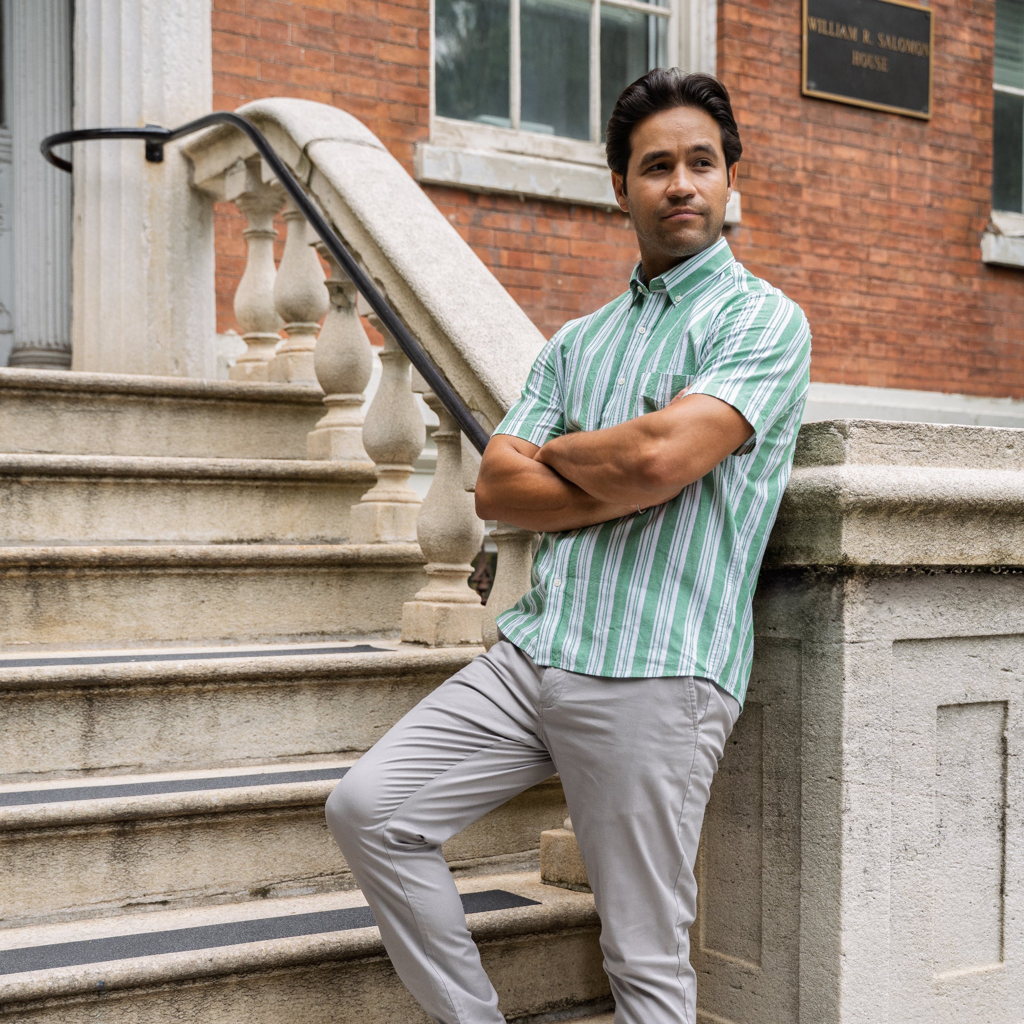 Linen Short Sleever - Green Stripe - Image 3