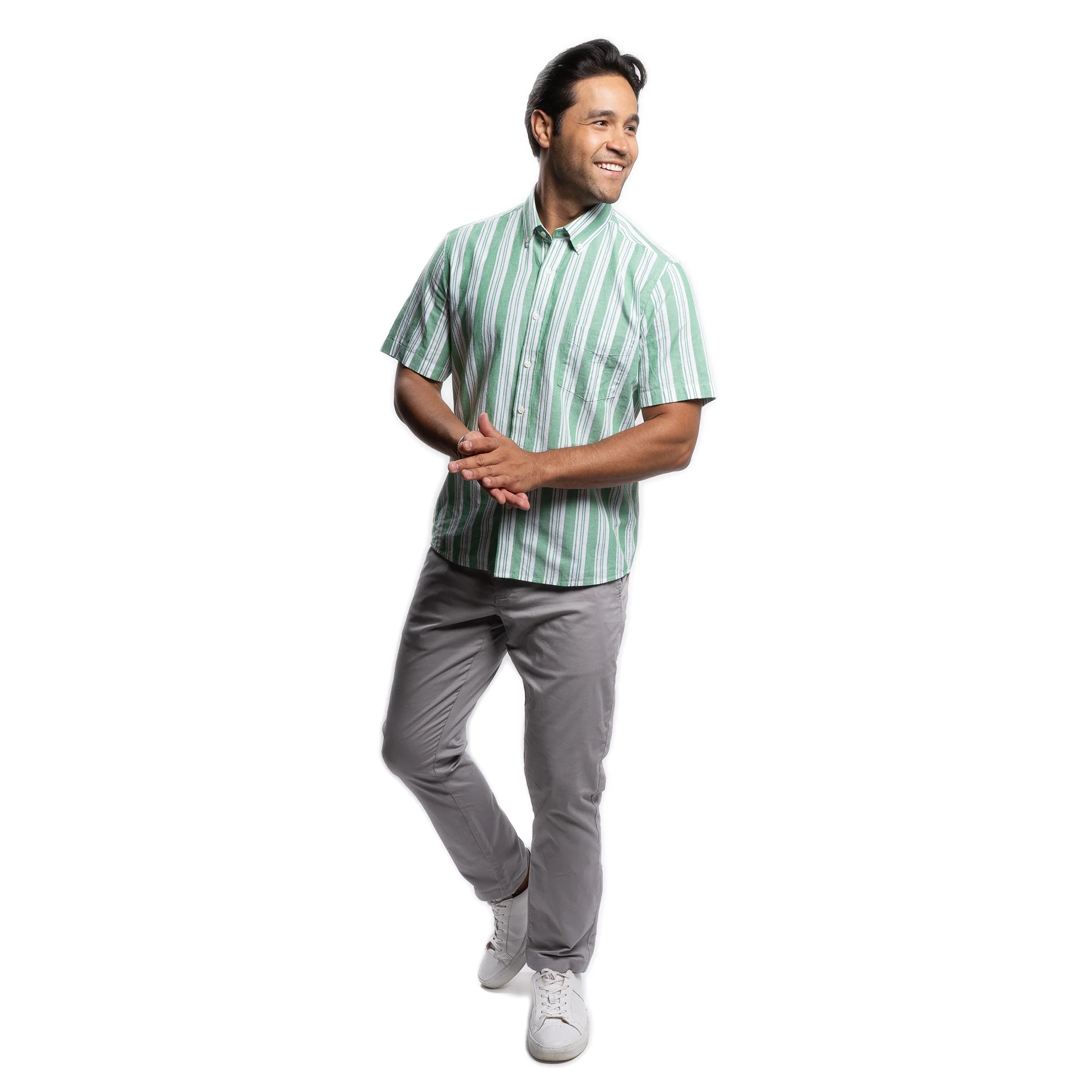 Linen Short Sleever - Green Stripe - Image 5