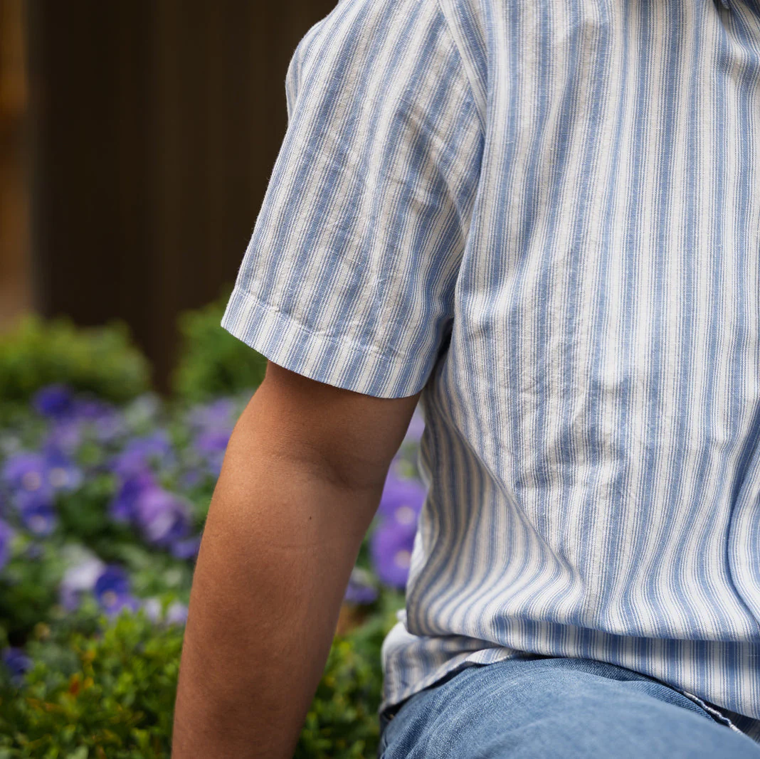 Linen Short Sleever - White Blue Stripe - Image 4
