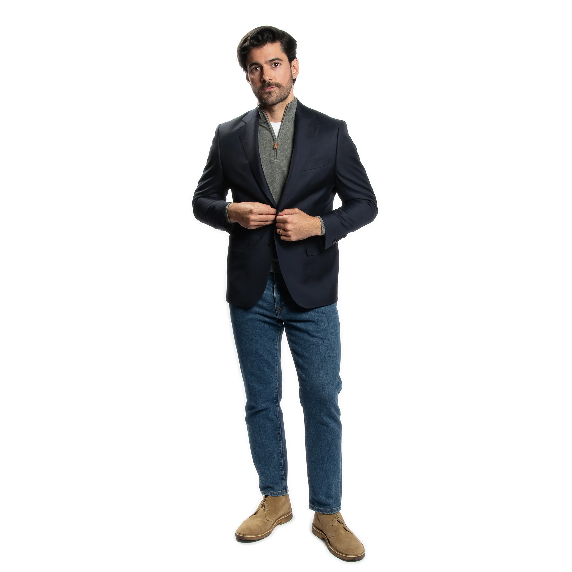 Pima Cotton Quarter Zip Sweaters - Charcoal - Image 3