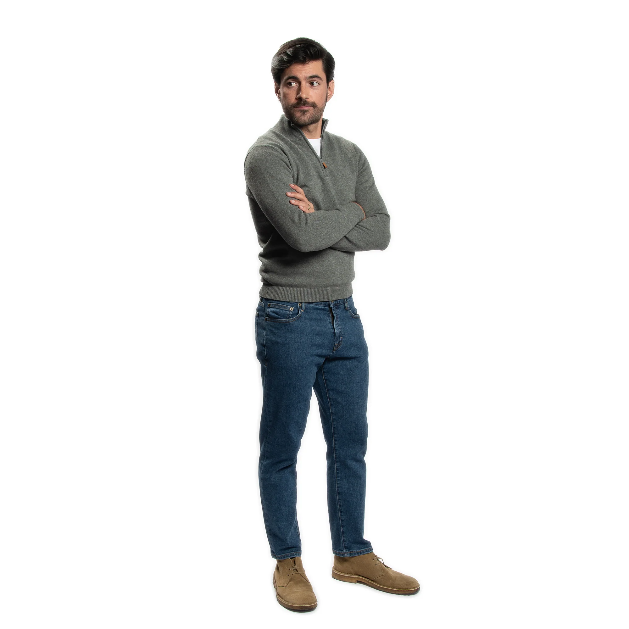 Pima Cotton Quarter Zip Sweaters - Charcoal - Image 4