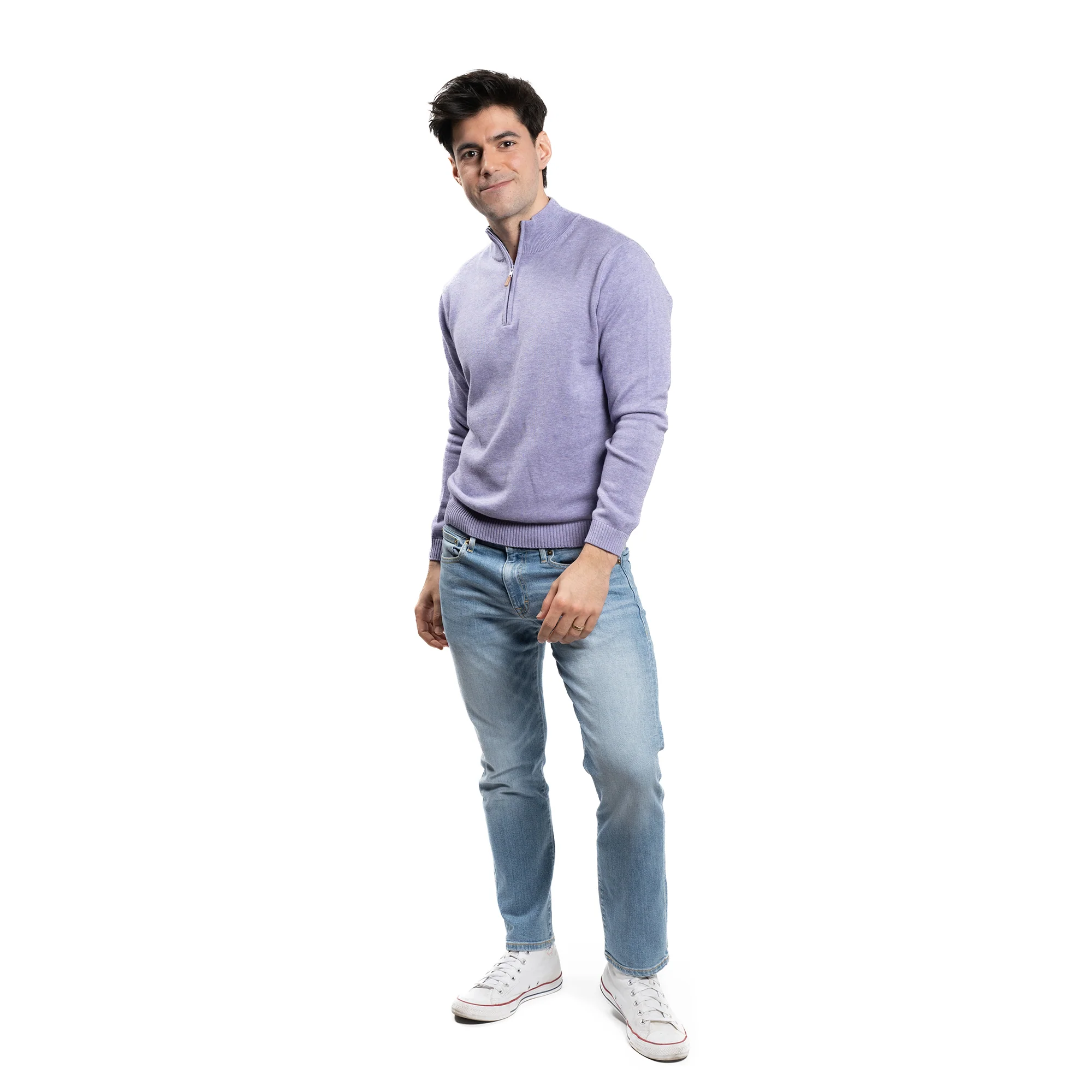 Pima Cotton Quarter Zip Sweaters - Lavender - Image 4