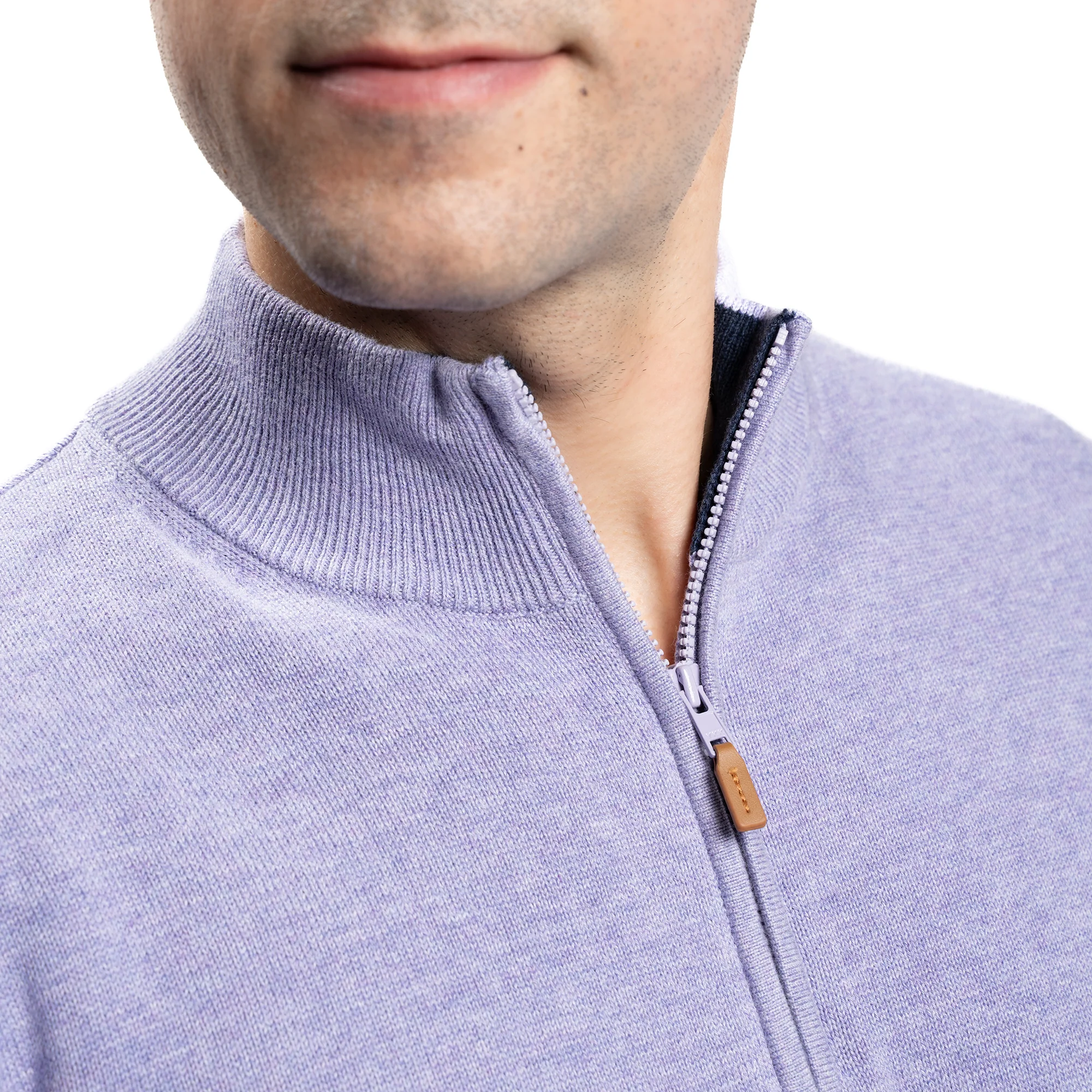 Pima Cotton Quarter Zip Sweaters - Lavender - Image 5