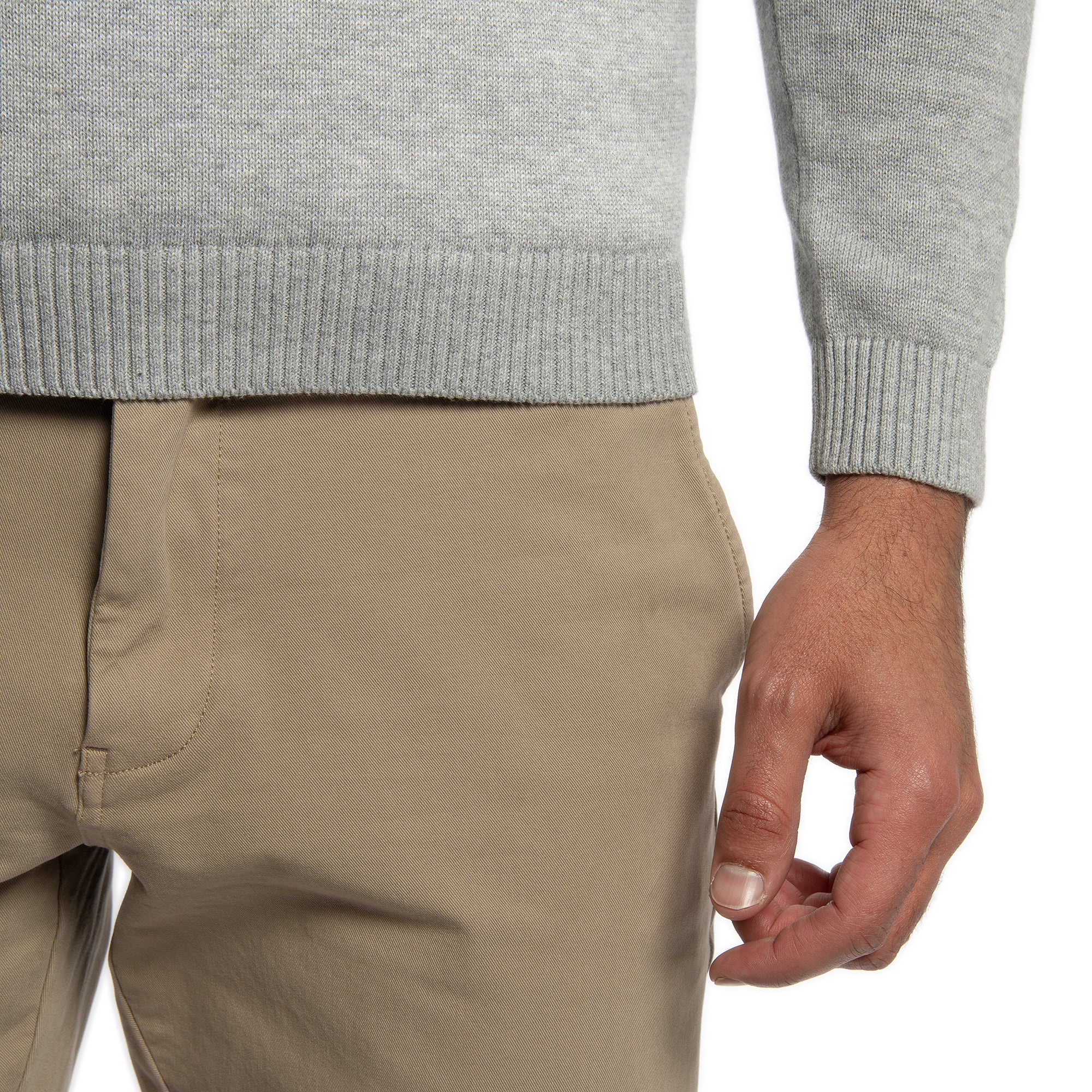 Pima Cotton Quarter Zip Sweaters - Light Grey - Image 4