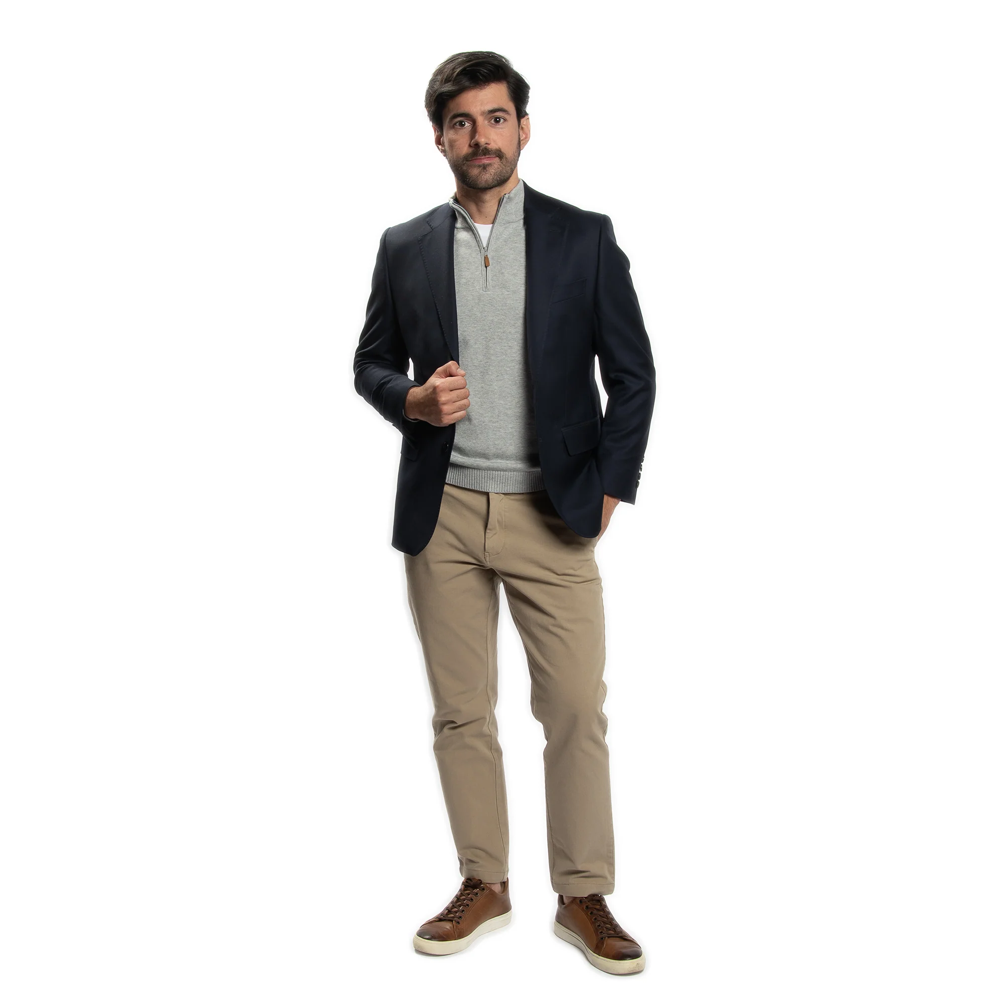 Pima Cotton Quarter Zip Sweaters - Light Grey - Image 5