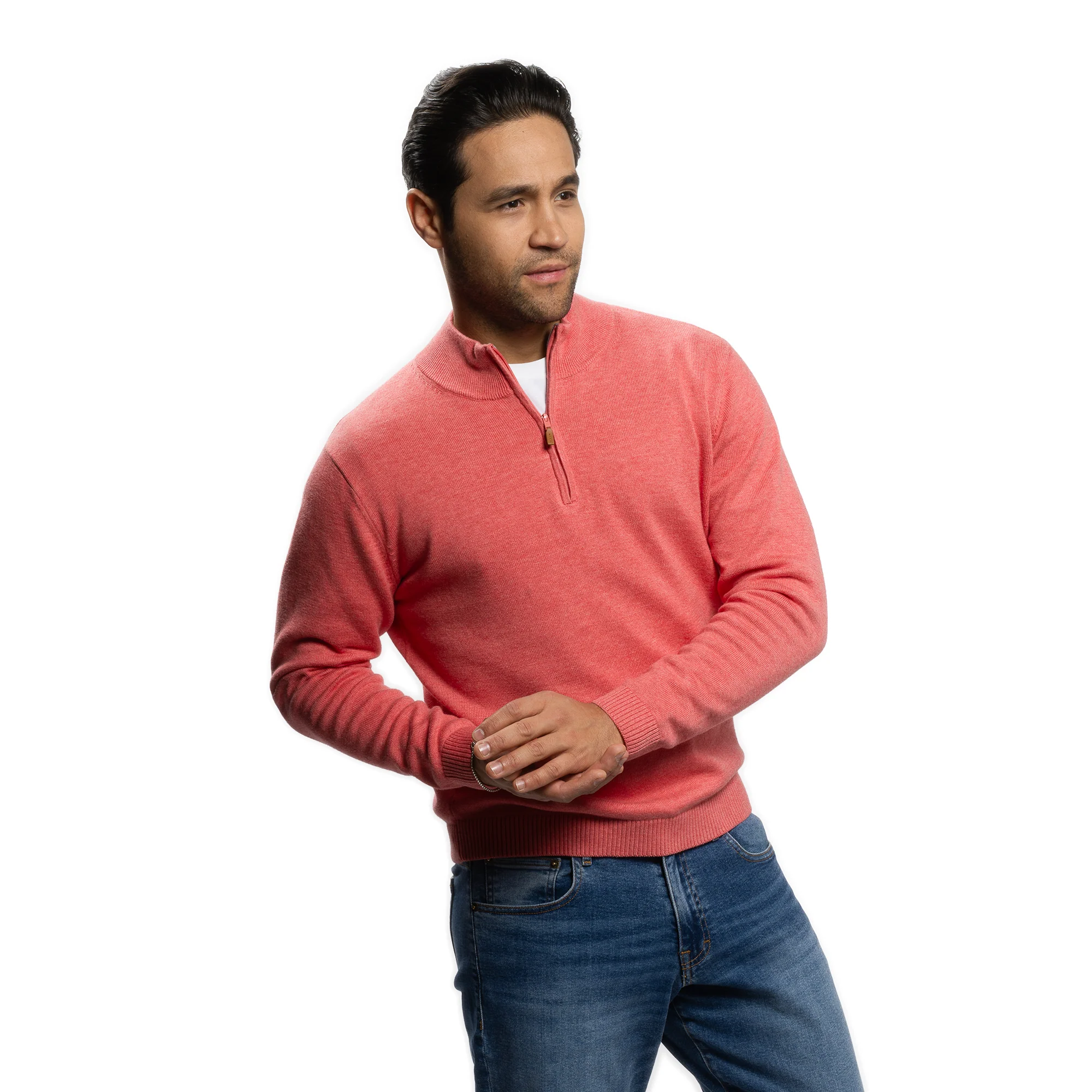 Pima Cotton Quarter Zip Sweaters - Nantucket Red - Image 4