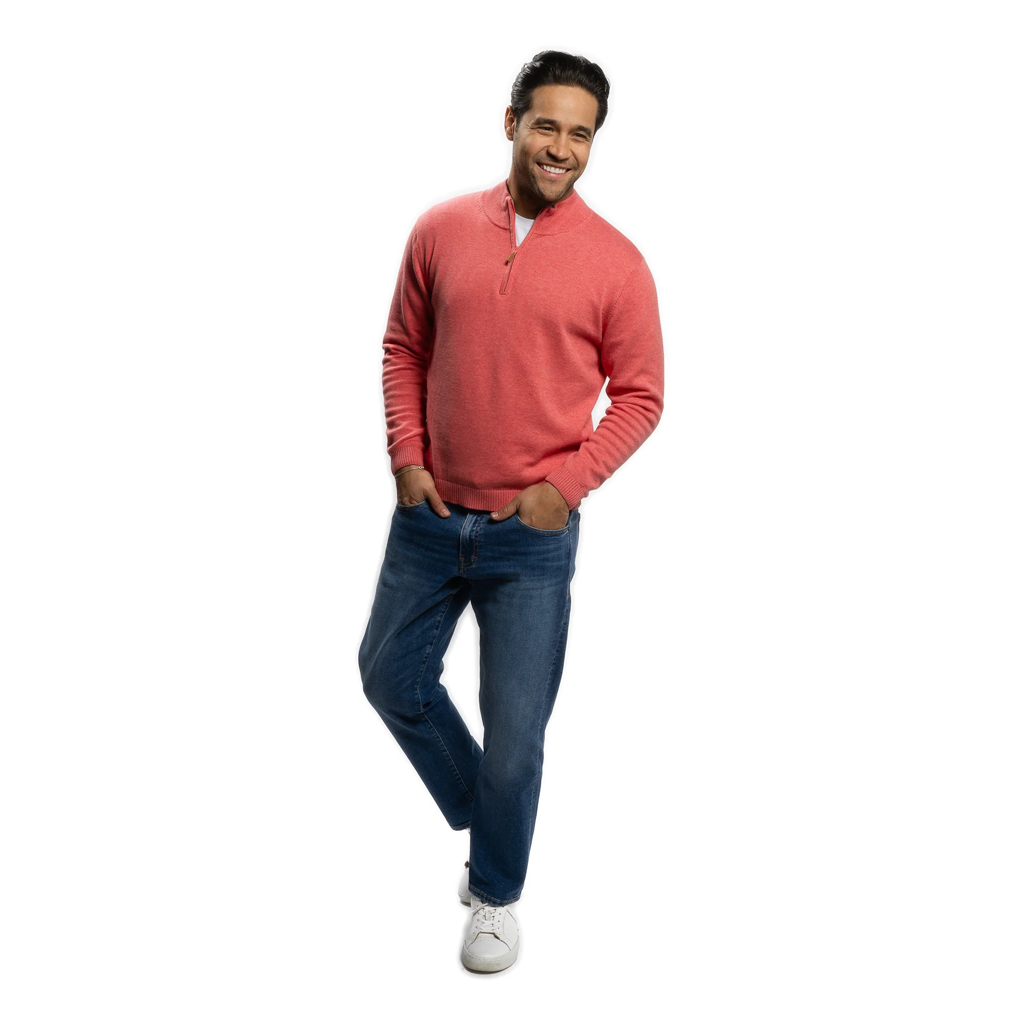 Pima Cotton Quarter Zip Sweaters - Nantucket Red - Image 5