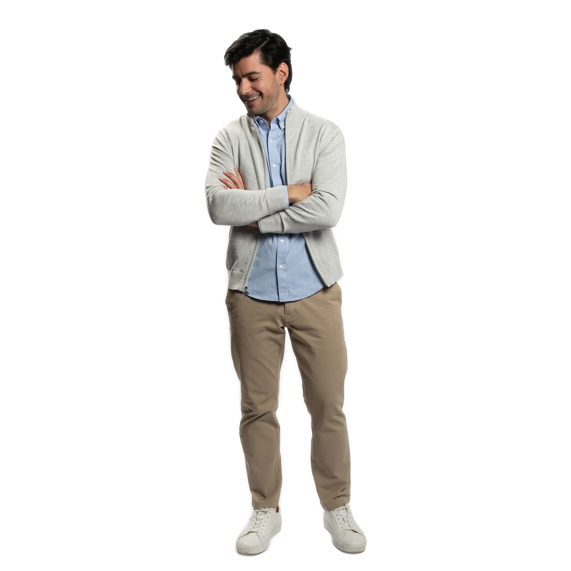 Pima Cotton Zip Sweater - Light Grey - Image 4