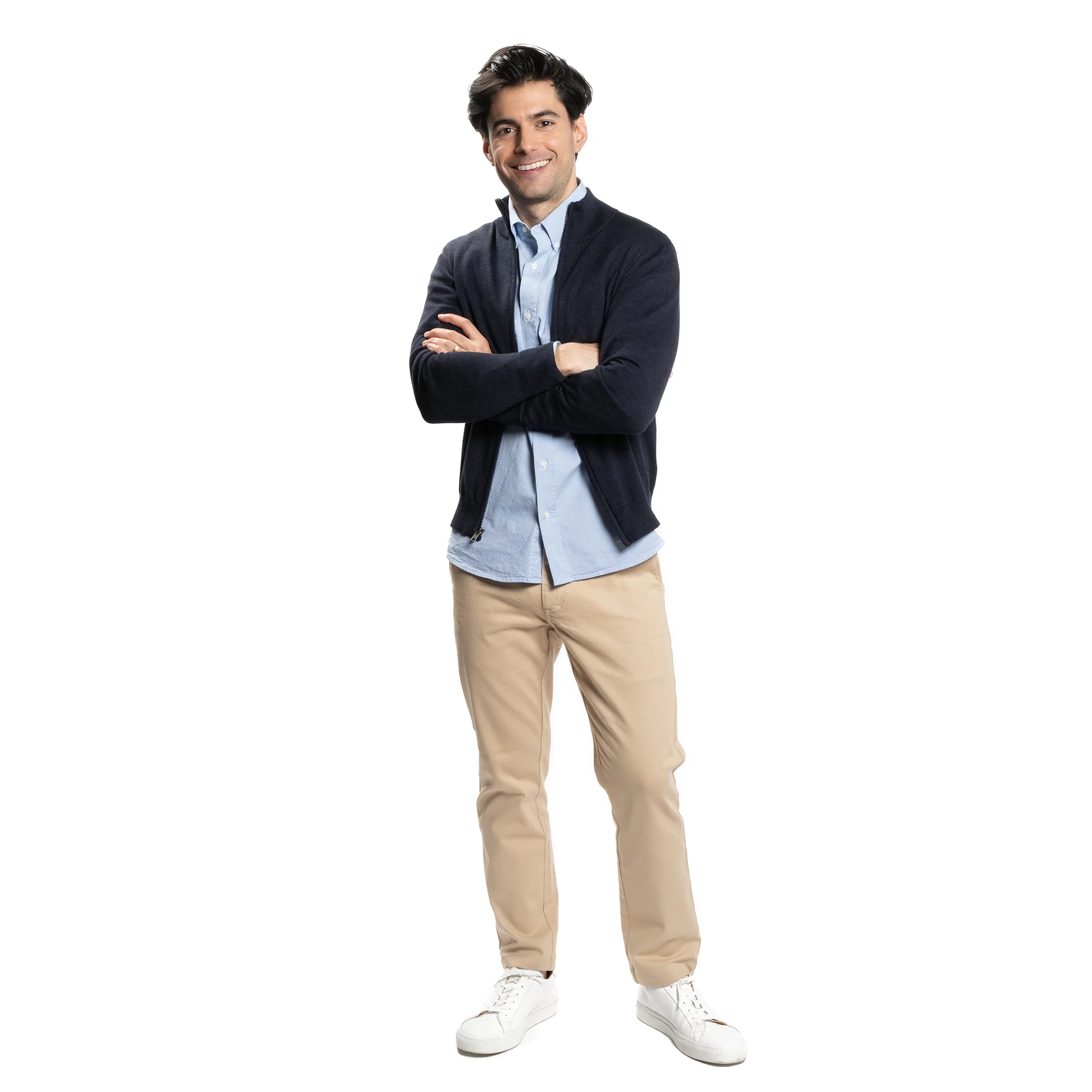 Pima Cotton Zip Sweater - Navy - Image 4