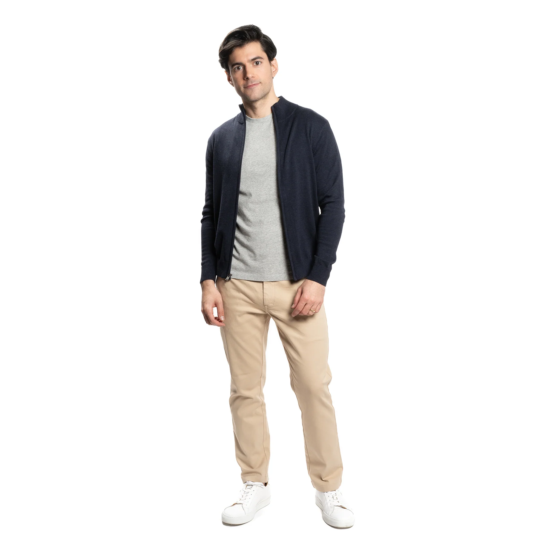 Pima Cotton Zip Sweater - Navy - Image 6