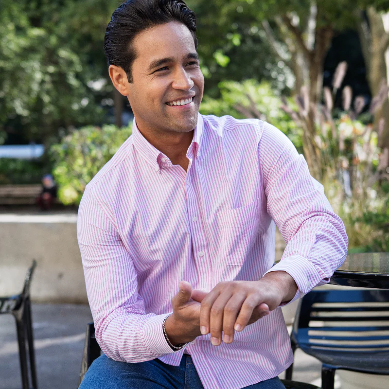 Weekend Oxford Slim Fit - Pink Stripe - Image 3